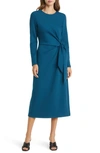 Nordstrom Tie Waist Long Sleeve Knit Midi Dress In Blue Ceramic