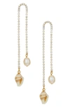 Ettika Shell And Freshwater Pearl Vacation 18k Gold Plated Dangle Earrings In Gold