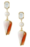 ETTIKA SHELL & FRESHWATER PEARL DROP EARRINGS