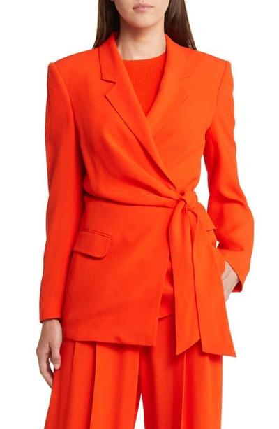 Hugo Boss Regular-fit Long-length Jacket With Belted Waist In Orange