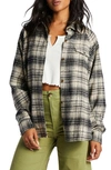 Billabong Best Time Oversize Plaid Cotton Flannel Shirt In Antique White/black