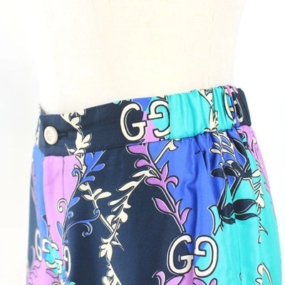 Pre-owned Gucci Gg Rhombus Ramage Silk Gg Logo Cropped Trousers (trousers Only)