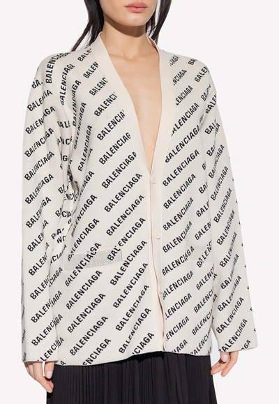 Balenciaga All-over Logo Cardigan In Monochrome