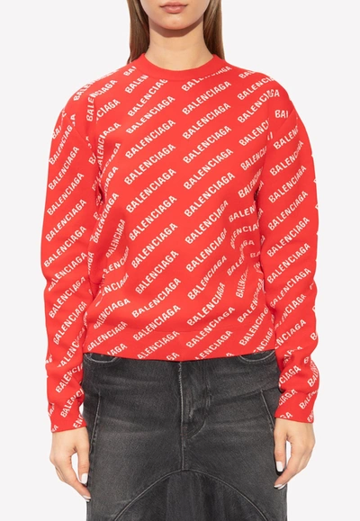 Balenciaga All-over Logo Print Sweatshirt In Red