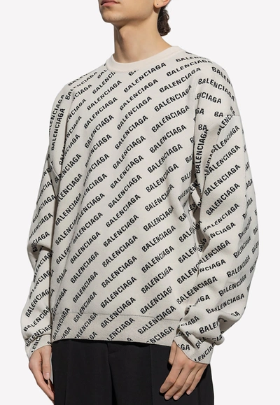 Balenciaga All-over Logo Sweatshirt In Cream