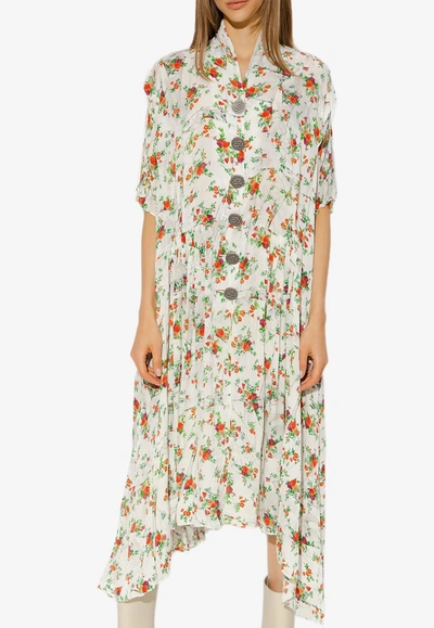 Balenciaga Asymmetric Floral Midi Dress In Silk In Multicolor