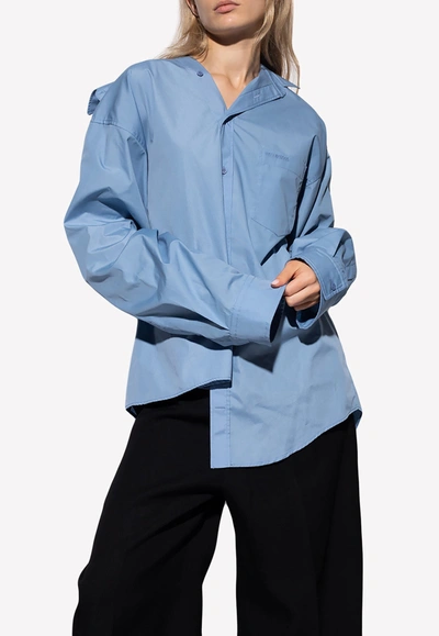 Balenciaga Asymmetric Long-sleeved Shirt In Blue