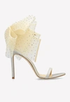 JIMMY CHOO AVELINE 100 ASYMMETRIC CRYSTAL BOWS SANDALS