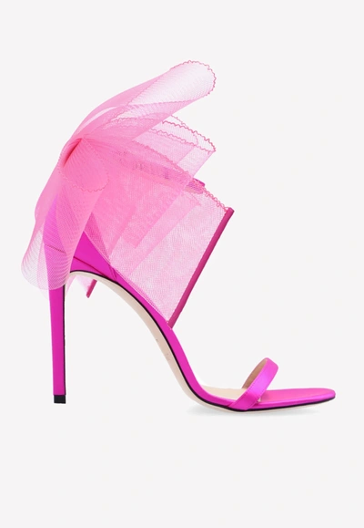 Jimmy Choo Aveline 100 Asymmetric Grosgrain Mesh Bows Sandals In Pink