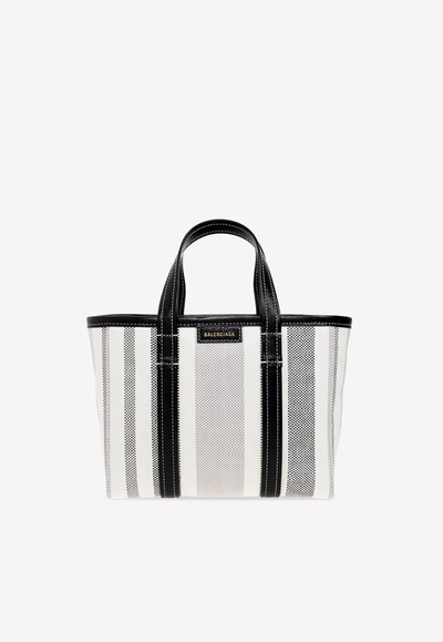 Balenciaga Barbes Vertical Stripe Tote Bag In Monochrome