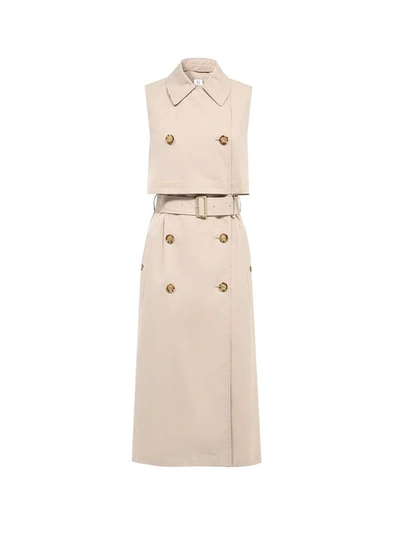 Burberry Double-breasted Cotton Blend Midi Dress In Beige