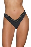 Skims Womens Onyx Fits Everybody Lace-trimmed Stretch-woven Thong
