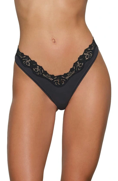 Skims Womens Onyx Fits Everybody Lace-trimmed Stretch-woven Thong