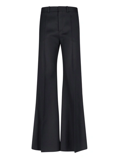 Chloé Flared Wool Trousers Asymmetrical Hems In Navy