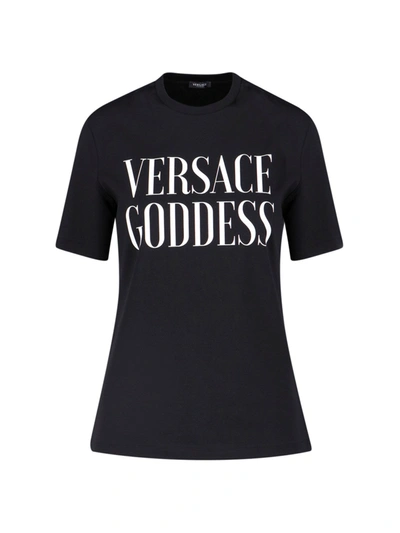 Versace Goddess One Shoulder T-shirt In Black