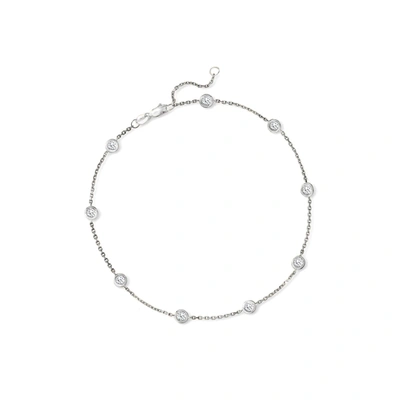 Ross-simons Diamond Station Anklet In 14kt White Gold In Silver