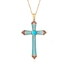 ROSS-SIMONS TURQUOISE, AMETHYST AND . WHITE TOPAZ CROSS PENDANT NECKLACE WITH ENAMEL IN 18KT GOLD OVER STERLING