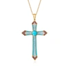 Ross-simons Turquoise, Amethyst And . White Topaz Cross Pendant Necklace With Enamel In 18kt Gold Over Sterling In Blue