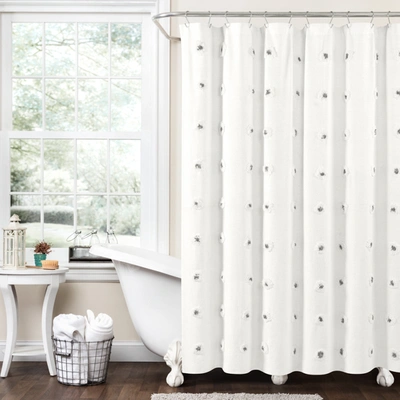 Lush Decor Boho Circle Tufted Yarn Shower Curtain In White