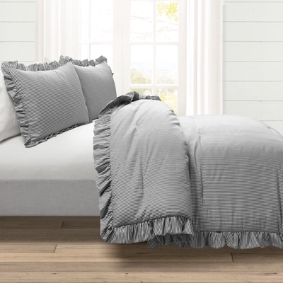 Lush Decor Farmhouse Stripe Reyna Ruffle Reversible Comforter 3 Piece Set
