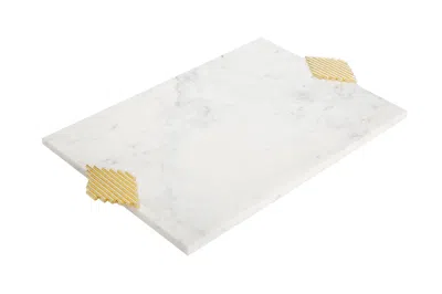 Classic Touch Decor Marble Challah Tray With Gold Symmetrical Design