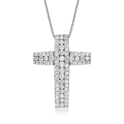 Ross-simons Diamond Cross Pendant Necklace In Sterling Silver