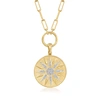 Ross-simons Diamond Sun Paper Clip Link Pendant Necklace In 18kt Gold Over Sterling In Gold