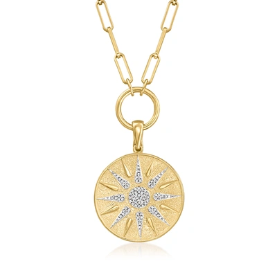 Ross-simons Diamond Sun Paper Clip Link Pendant Necklace In 18kt Gold Over Sterling In Multi