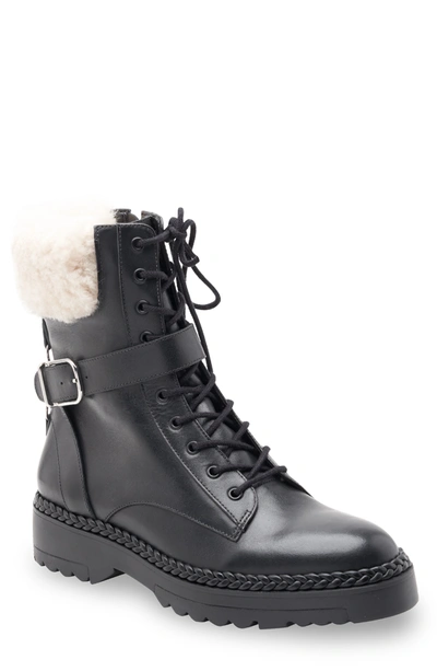 Bcbgmaxazria Helina Combat Bootie With Faux Shearling In Black