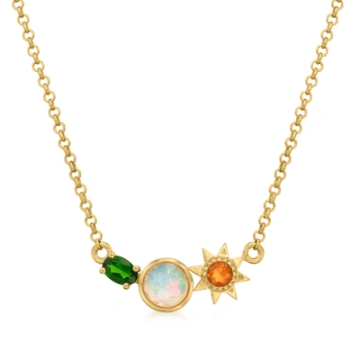 Ross-simons Ethiopian And Fire Opal Sun Necklace With . Chrome Diopside In 18kt Gold Over Sterling In Multi