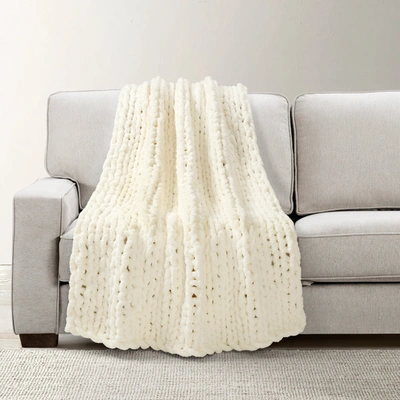 Lush Decor Lush Décor Hygge Ultra Soft Cozy Chenille Chunky Knit Blanket/throw Ivory Single 40x72