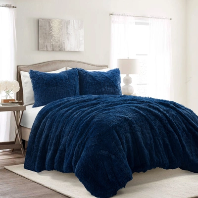 Lush Decor Fashion Emma Faux Fur Oversized Comforter In Navy