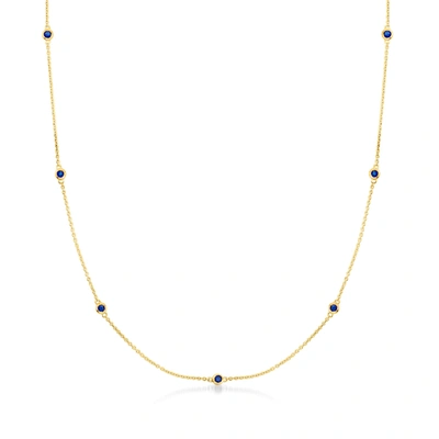 Rs Pure Ross-simons Sapphire Station Necklace In 14kt Yellow Gold In White