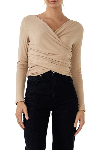 Endless Rose Shirred Crop Top In Taupe
