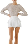 Endless Rose Sequin Long Sleeve Bodysuit In Ivory