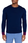 Redvanly Windward Contrast Cuff Merino Wool Sweater In Navy