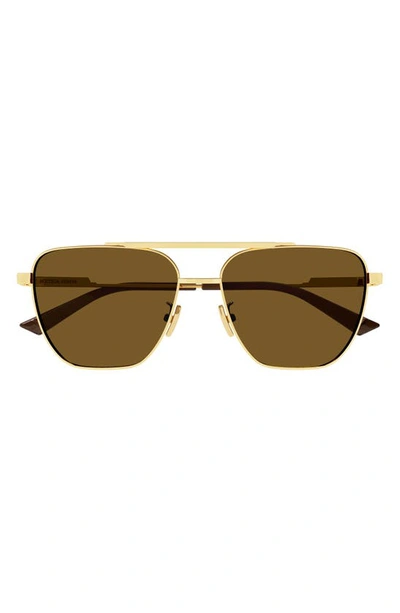 Bottega Veneta Men's Double-bridge Metal Aviator Sunglasses In Gold/brown Solid