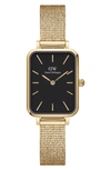 Daniel Wellington Quadro Pressed Evergold Mesh Bracelet Watch, 20mm X 26mm In Gold/black