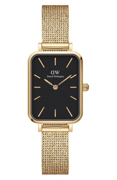 Daniel Wellington Quadro Pressed Evergold Mesh Bracelet Watch, 20mm X 26mm In Gold/black