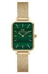 Daniel Wellington Quadro Pressed Evergold Mesh Bracelet Watch, 20mm X 26mm In Gold/green