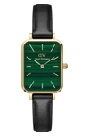 Daniel Wellington Quadro Pressed Sheffield Leather Strap Watch, 20mm X 26mm In Gold/ Green/ Black