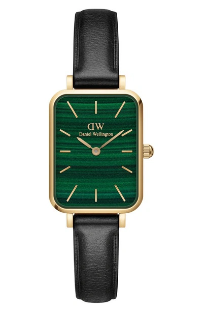 Daniel Wellington Quadro Pressed Sheffield Leather Strap Watch, 20mm X 26mm In Gold/ Green/ Black