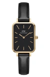 Daniel Wellington Quadro Pressed Sheffield Leather Strap Watch, 20mm X 26mm In Gold/ Black