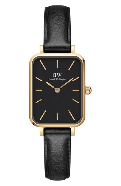 Daniel Wellington Quadro Pressed Sheffield Leather Strap Watch, 20mm X 26mm In Gold/ Black