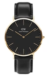 DANIEL WELLINGTON CLASSIC SHEFFIELD LEATHER STRAP WATCH, 40MM