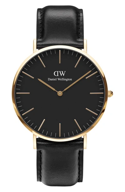 DANIEL WELLINGTON CLASSIC SHEFFIELD LEATHER STRAP WATCH, 40MM