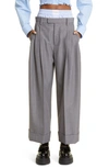 Alexander Wang Exposed Boxer Layer Pleated Straight Leg Trousers In Grey