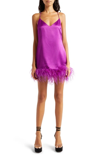 Retroféte Susana Crystal & Feather Slipdress In Electric Orchid