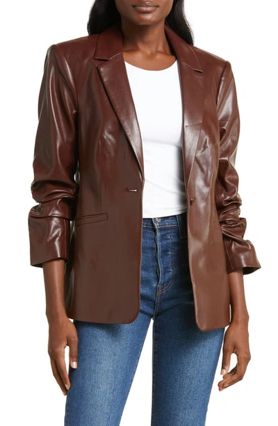 Cinq À Sept Kylie Faux-leather Scrunched-sleeve Jacket In Tobacco