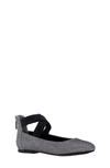 Nina Kids' Marissa Cross Strap Flat In Black Silver Sparkle Fabric